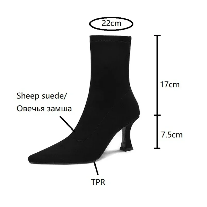 NEW Autumn Women Ankle Boots Sheep Suede Shoes Pointed Toe High Heel Shoes Women Concise Thin Heel Boots for Woman botines mujer