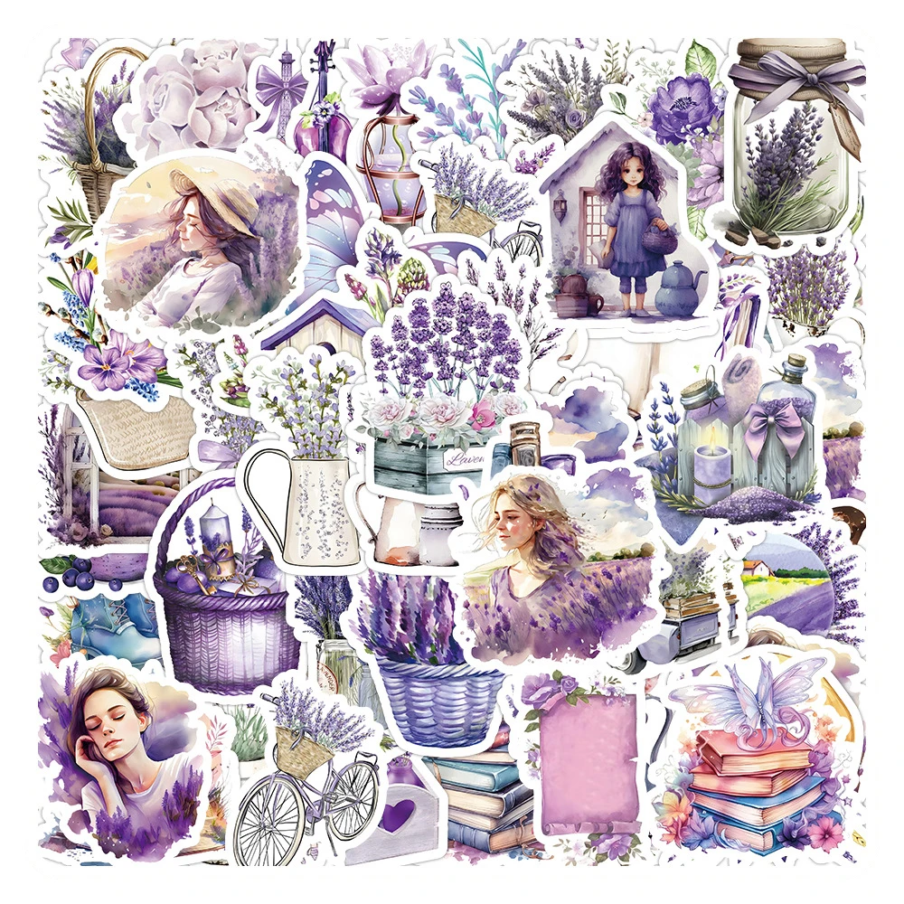 10/30/60pcs Cute Cartoon Lavender Flower Graffiti Stickers Decals Laptop Notebook Phone Suitcase Label Aesthetic Sticker Kid Toy