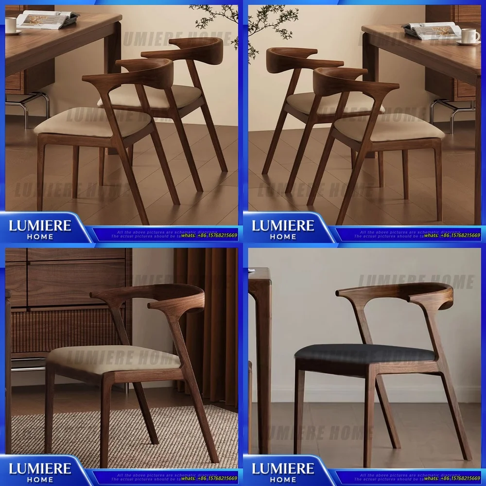 

Современный роскошный скандинавский обеденный стул из цельного дерева, минималистичный стул для кафе, домашнего ресторана со спинкой, кожаной обивкой