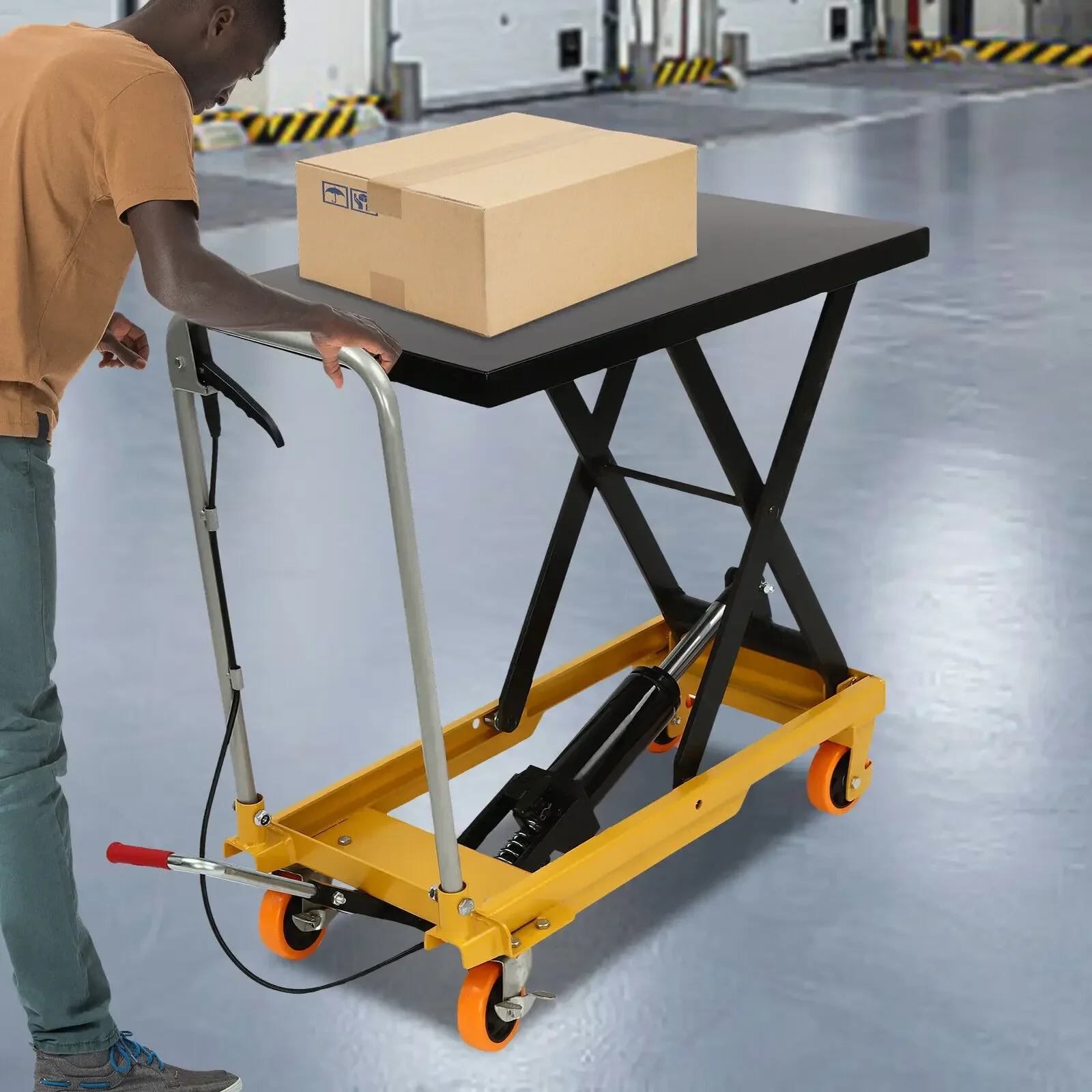 Hydraulic Lift Table Cart 500lbs Free Standing Single Scissor Lift Table with 4 Wheels