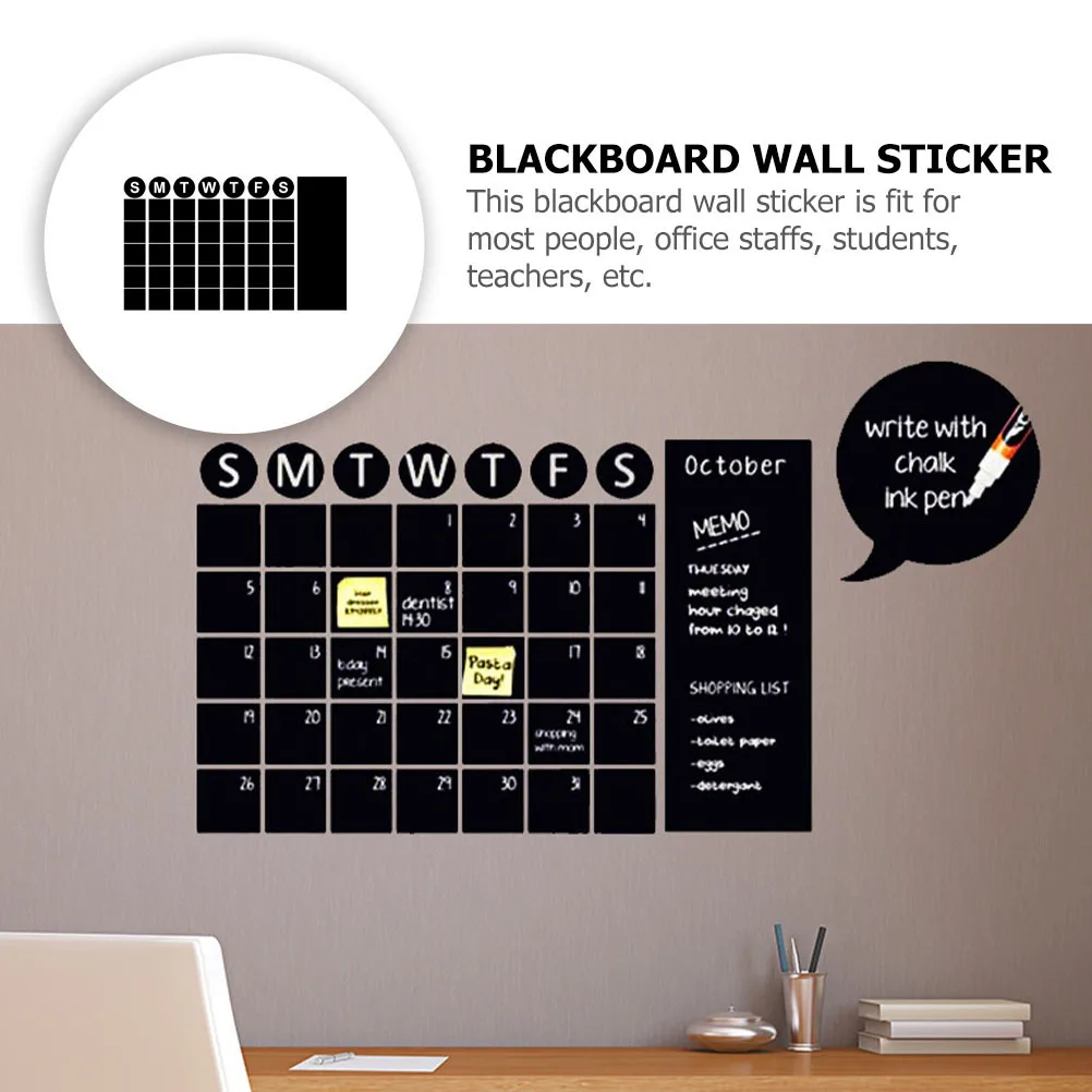 1 Sheet Removable PVC Blackboard Wall Sticker Practical Writable Removable Plan Sticker for Home Office Wall Planner