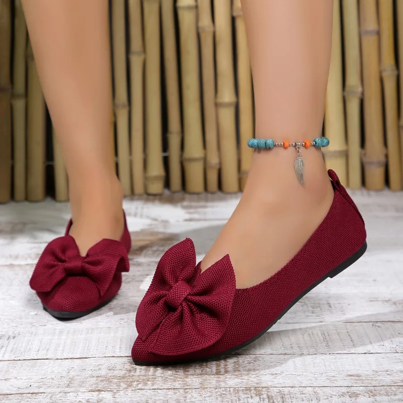 New Style Women Flats Bow Pointed Toe Shoes Female Suede Walking Dress Shoes Spring Fashion Casual Sandals Shallow Zapatos Mujer
