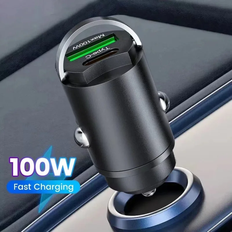 Total 100W Car Charger PD Fast Charging Mobile Phone Quick Charge 3.0 USB Type C Charger For iPhone15 Xiaomi Samsung Car Charger