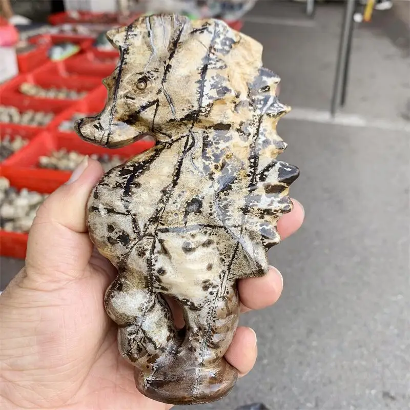 

15 см натуральная картина камень морской конек резьба исцеление фэншуй животное мощная статуя для украшения дома подарок на Хэллоуин 1 шт.