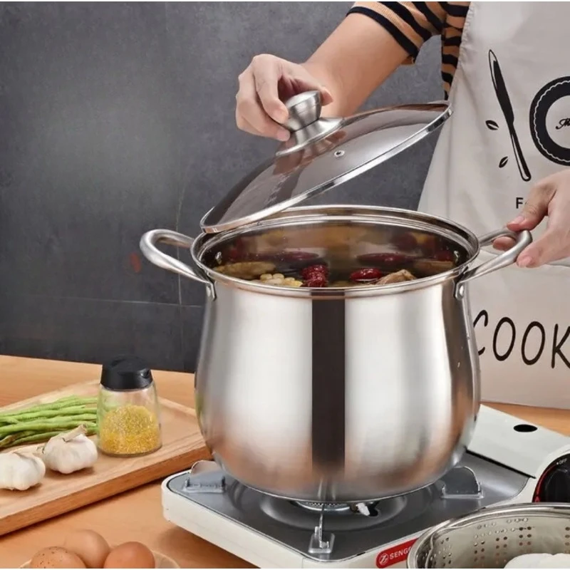 1Pc Stainless Steel Soup Pot Large Capacity Household Noodle Cooking Pot Stew Chicken Soup Induction Cooker Gas Stove Universal