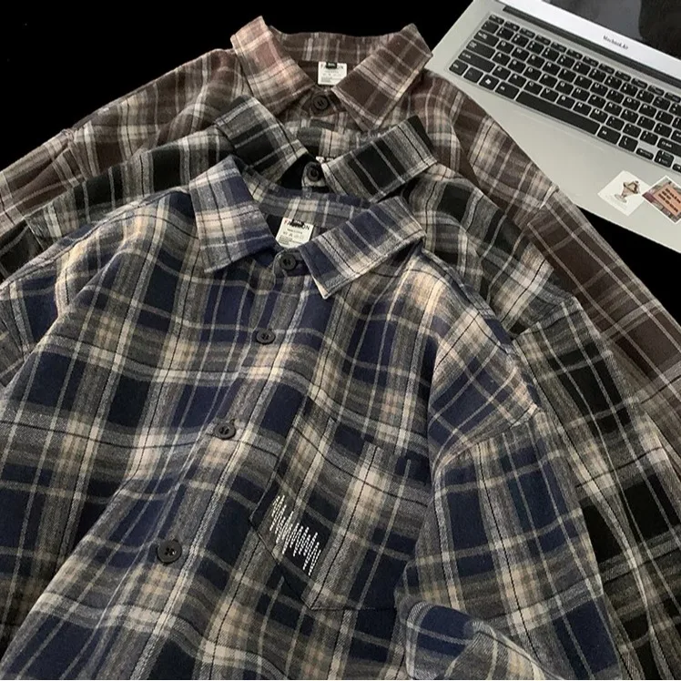 

Осень-зима, мужская клетчатая одежда большого размера, повседневная длинная све, винтажная верхняя одежда для пар, полиэстер, Ciwalk Polye...