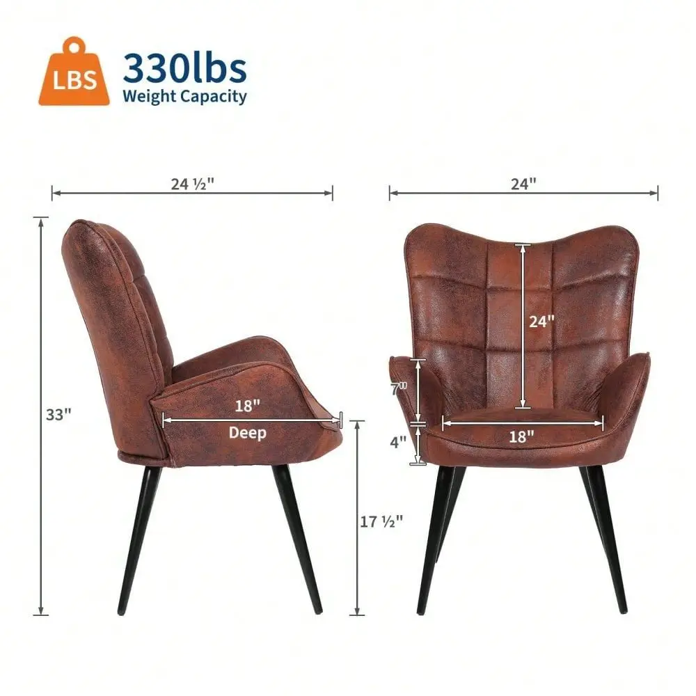 Back Support Faux Leather Accent Chair Sturdy Metal Legs MidCentury Modern Comfort Perfect For Dining Room, Living Room, Kitche