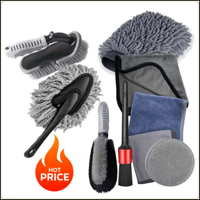 New Bestseller Washing Brush Set 1Set 9Pcs Waterproof Gloves Tire Cleaning Tools Car Cleaning Accessories 1Set