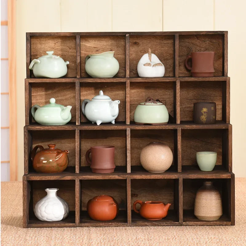 Chinese Table Multi Obao Cabinet Cup Rack Solid Wood Tea Set Storage Shelf Grid Ladder Teapot Display Rack