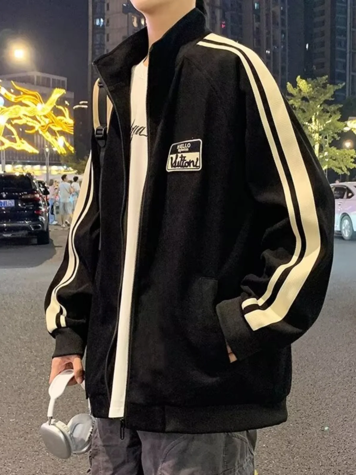 

American Sle Sport Jaet for Men Spring Autumn Loose plus Size Casual Stand Collar Side Stripe Splicing Outerwear