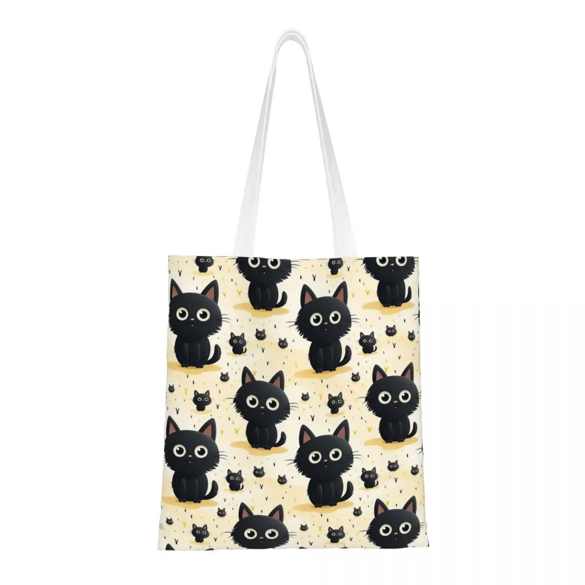 Sac fourre-tout en toile pour animaux de compagnie d'Halloween, sac à main de chat noir, sacs d'épicerie, sacs de shopping réutilisables, unisexe, mignon