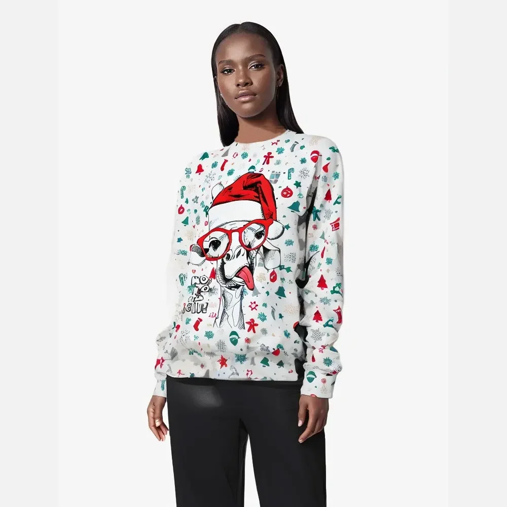 2024 Women Ugly Christmas Sweatshirt Funny Dog Head Pullovers Hoodie Humping Reindeer Climax Christmas Clothes