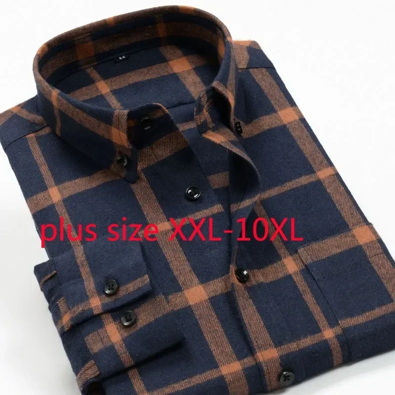 New Arrival Fashion Super Large Men Plaid Long Sleeve Casual Shirts Smart Flannel Spring And Autumn Shirt Plus Size 2XL-9XL 10XL