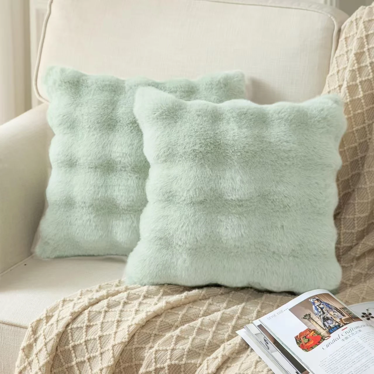 2er-Pack dekorative Plüschkissenbezüge, moderner minimalistischer Stil, geeignet für Sofas, Schlafzimmer und Autoinnenräume – Detail 10
