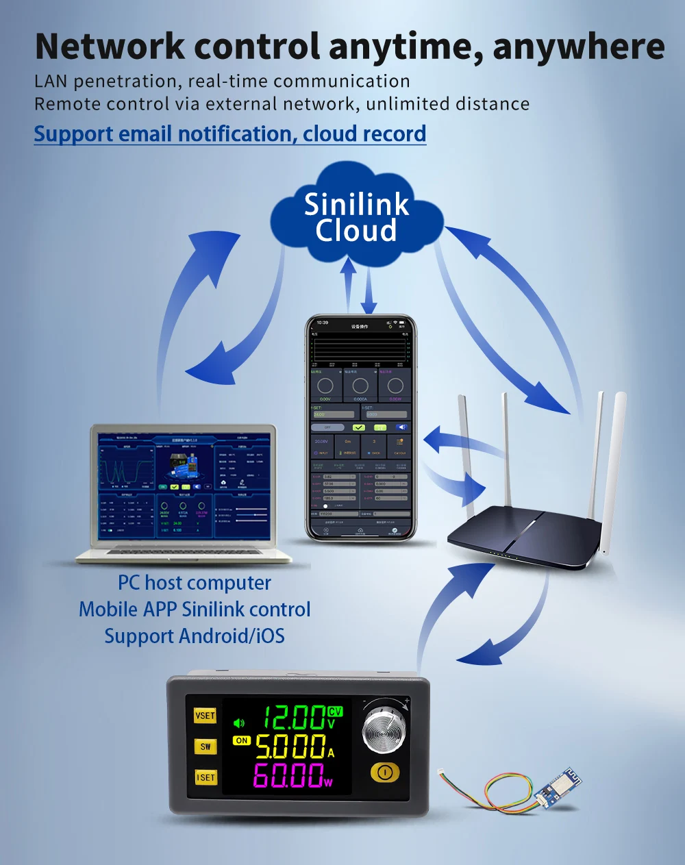 Regulador de voltaje CC ajustable CNC SK60/SK120 con módulo de carga solar de corriente y voltaje constante