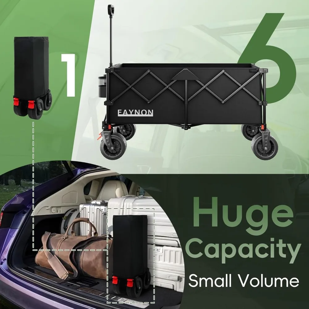 Wózek transportowy składany 46 cali, udźwig 227 kg, pojemność 280 l, koła terenowe i uchwyty na napoje