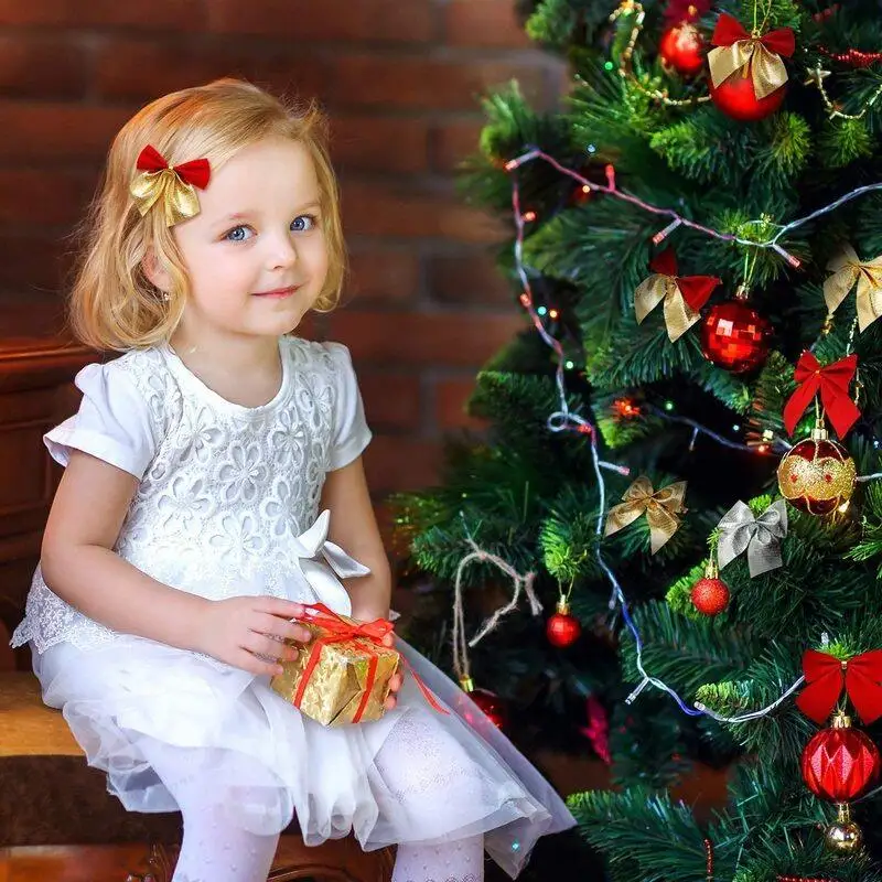 

12pcs Christmas Flocking Bow Christmas Tree Small Pendant Holiday Decoration Soft Skin Friendly Christmas Scene Setting Supplies