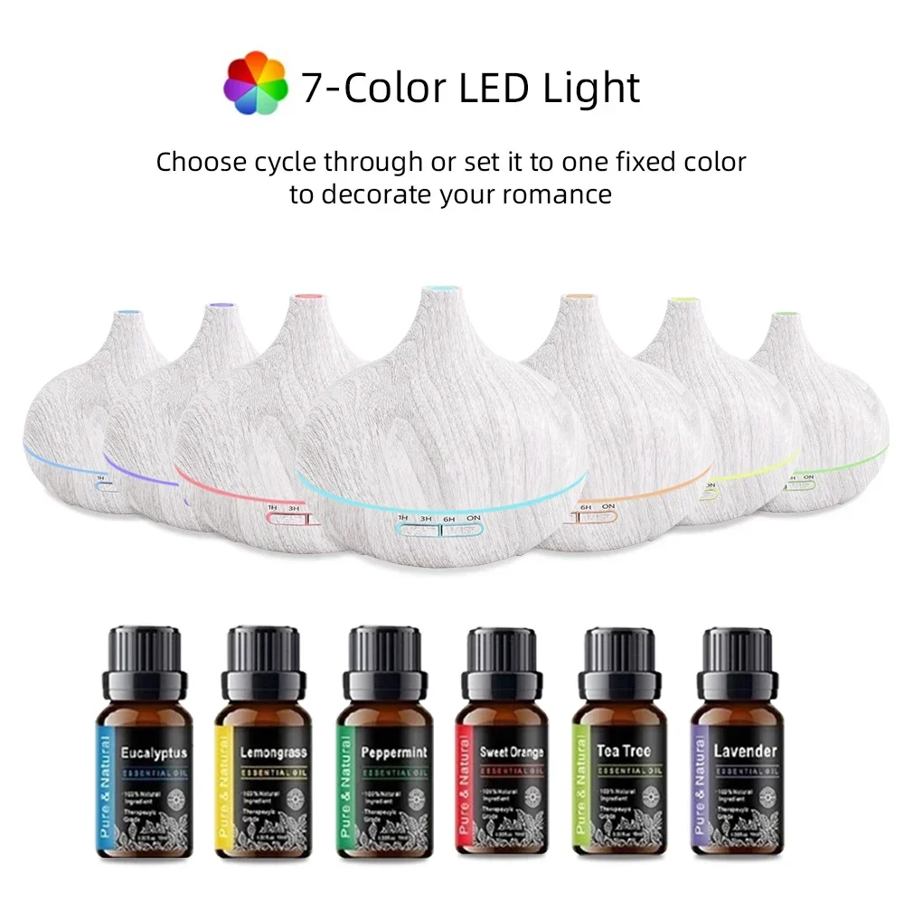 مجموعة الروائح الكاملة 550 مل ناشر بالموجات فوق الصوتية للحبوب الخشبية مع جهاز تحكم عن بعد 6 زيوت أساسية عالية الجودة #1