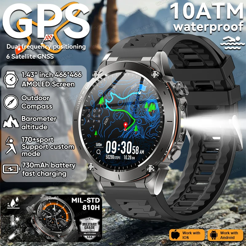 2026 New Military Grade Smart Watch 10ATM Waterproof Built-in Dual-Band GNSS Compass BT Call Outdoors Sports Smartwatch Original