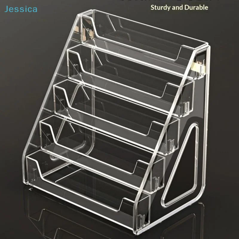 

♥ 3/4/5-уровневая акриловая витрина — прозрачная наклонная стойка-органайзер для визитных карточек, флаеров, брошюр и настольного хранения