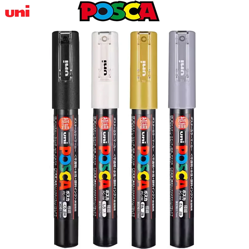 Uni POSCA Silver/Gold Metallic Markers White/Black Paint Pen PC-1M/3M/5M POSCA Markers Water-based Non-Toxic Drawing Graffitti