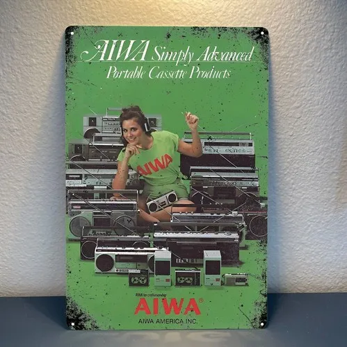 Aiwa portable cassette player Vintage Metal Poster - Tin Sign