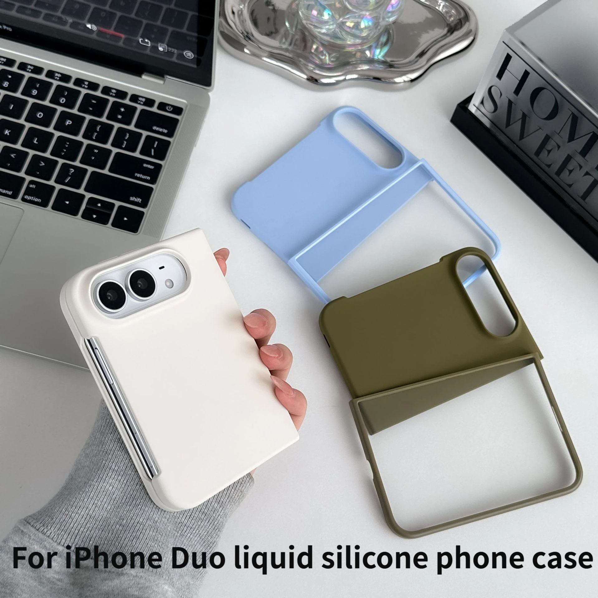 For iPhone Duo liquid silicone mobile phone case magnetic suction front and rear protective shell film integrated cover