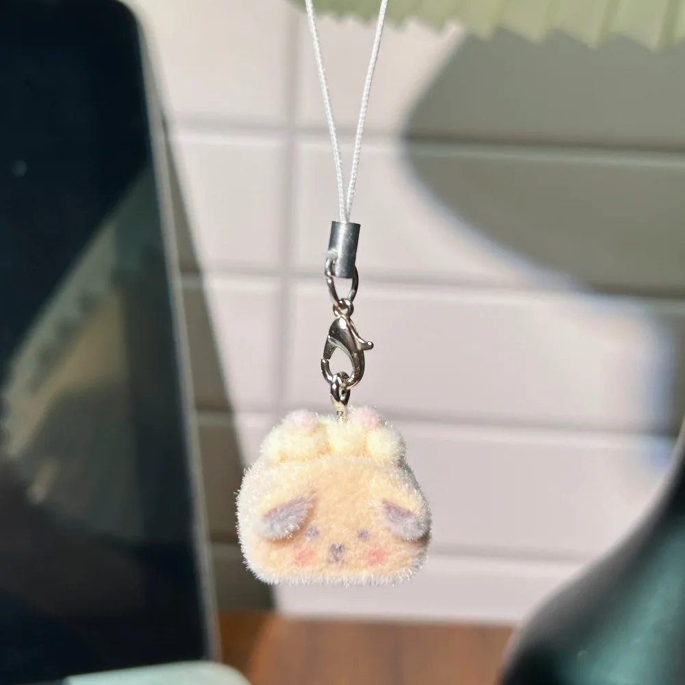 5Pcs 3D Flocked Cake Pendant Cartoon Animal Food Toy Lanyard Little Pig Rabbit Bag Charm Cute Sweet Accessory
