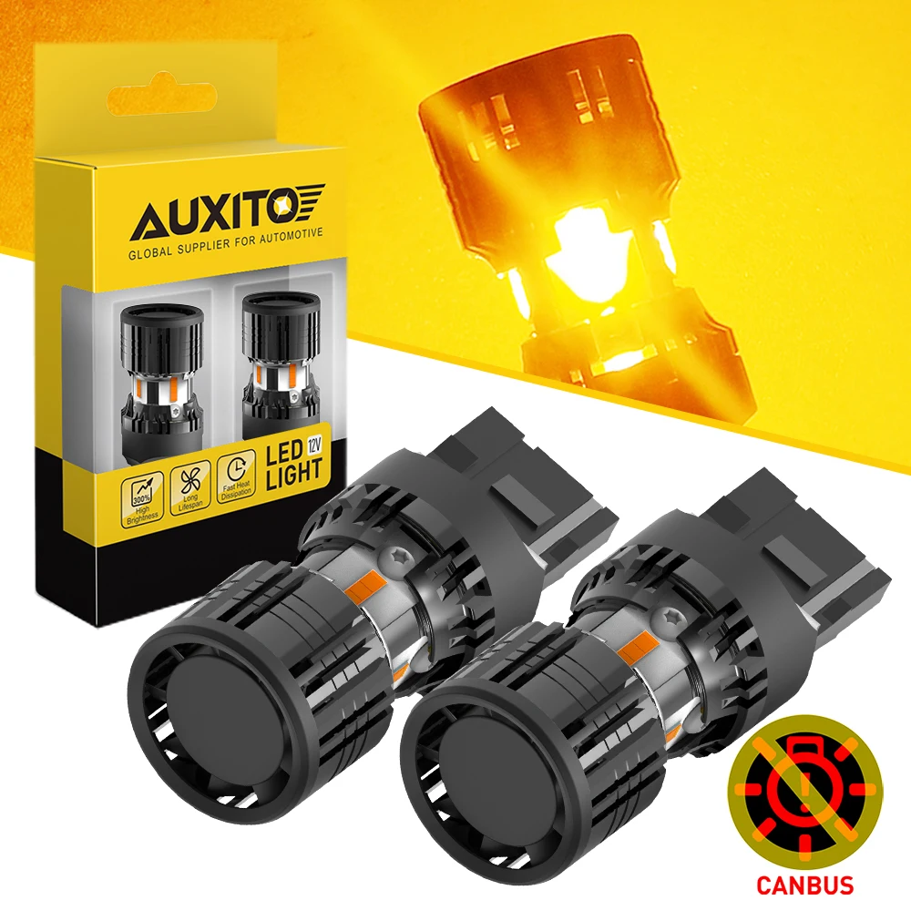 

AUXITO 2Pcs T20 W21W WY21W LED Canbus No Error No Hyper Flash 7440 LED Indicator Bulb Amber for Car Turn Signal Light 12V