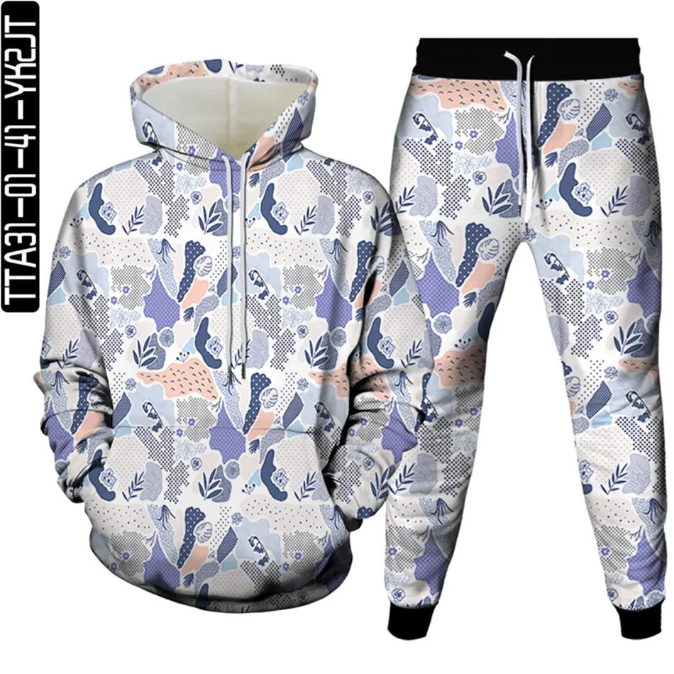 S-6XL wanita ukuran Plus baju olahraga kasual motif macan tutul Paisley 3D setelan 2 potong Hoodie musim semi musim gugur + celana olahraga