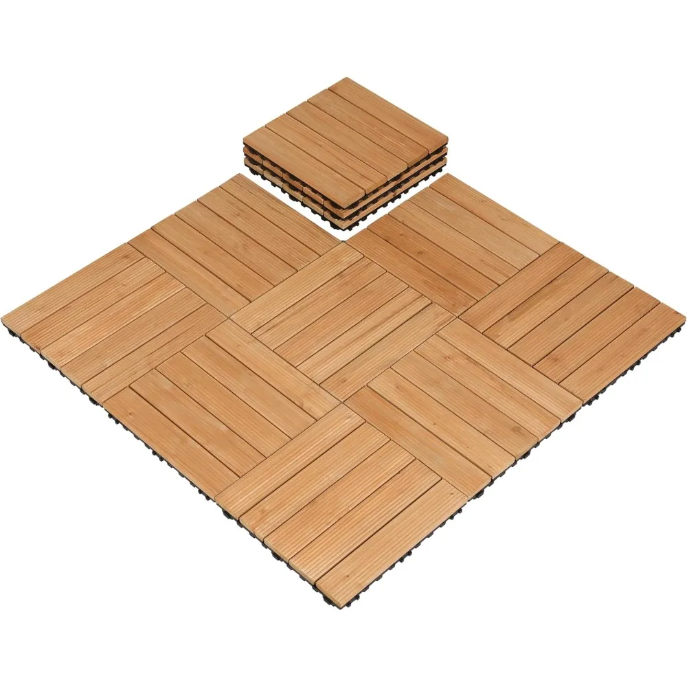 

110pcs Patio Deck Tiles 12 x 12in Interlocking Wood Composite Decking Floor Tiles Fir Wood Indoor Outdoor Patio Garden Deck