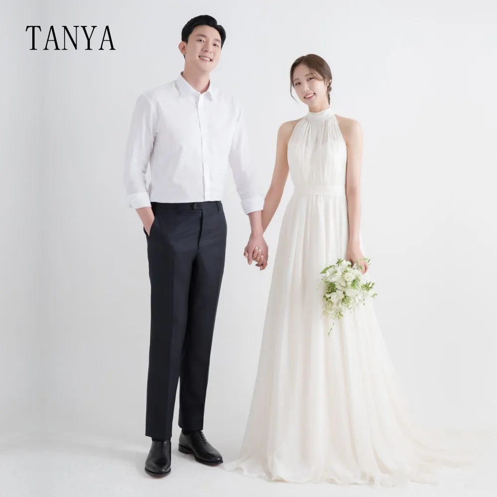 TANYA Dream A Line Chiffon Sleeveless Wedding Dress Simple Bridal Gown Custom Made