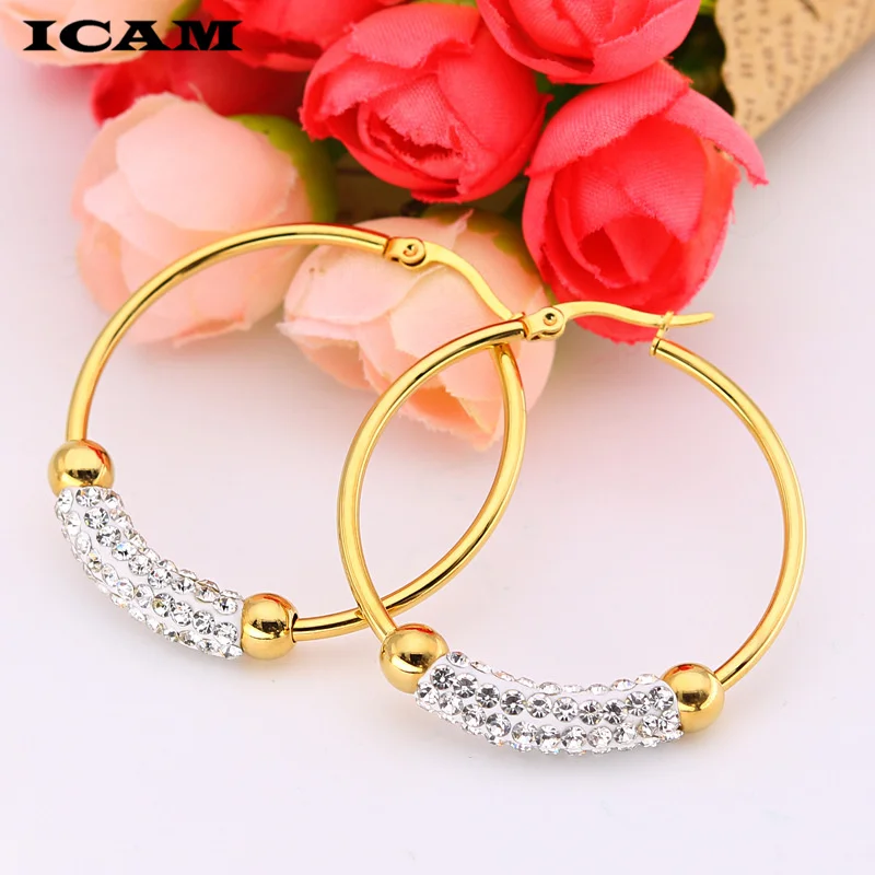 ICAM Classic Design Gold Color AAA CZ Wedding Hoop Earrings for Women Fashion jewelry Design Gift Accessories