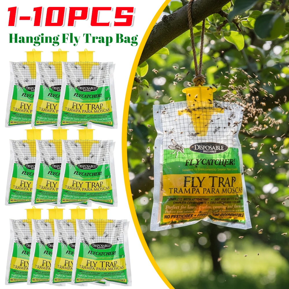 1-10PCS Fly Catcher Bags Effective Hanging Fly Trap Mosquito Trap Catcher Disposable Non-Toxic Harmless Household Garden Supplie