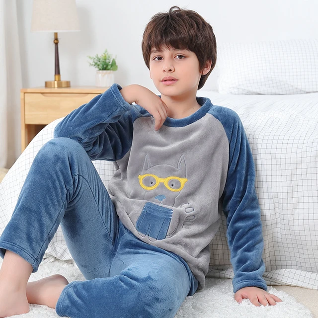 Fleece Pajamas For Boy Flannel Warm Pyjamas Kids Thicken Cartoon Teens Sleepwear Cute Big Boys Girls Night Clothes 10 12 14 16Y AliExpress