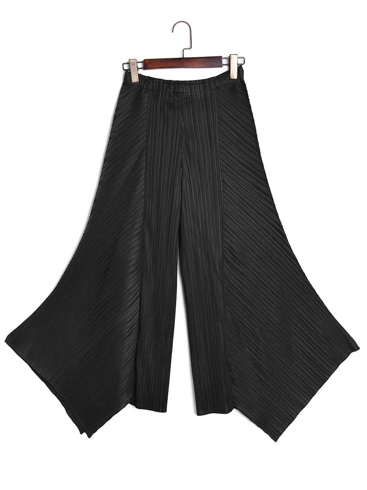 GVUW Pleated Wide Leg Pants For Women Elastic Waits Solid Color Loose Fit 2024 Fashion Summer New Female Casual Trousers 17J0517