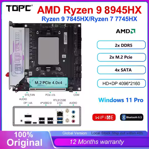 TOPC AMD R7 7745HX/R9 7845HX/R9 8945HX 2x DDR5 Gaming Motherboard 2*M.2 PCIe4.0 SSD 4xSATA 3.0 WIFI6E BT5.3 Computer Mainboard