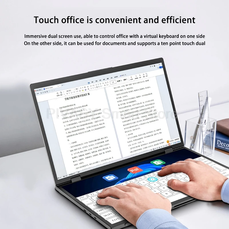 Display secondario per PC con schermo doppio touch da 15,6 pollici, interruttore per monitor portatile, schermo di estensione host per ufficio da gioco 360 °   Rotazione 60Hz