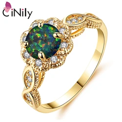 CiNily Created Fire Multicolor Opal Rings for Women Yellow Gold /Silver Plated Fashion Jewelry for Wedding Engagement Party Ring