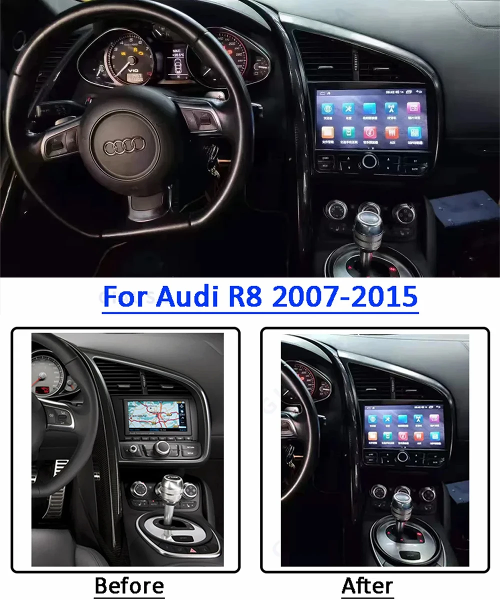 

Уникальный дизайн, автомобильная стереосистема Android для Audi R8, 10,1-дюймовый IPS-дисплей, GPS-навигация, радио, поддержка Carplay, управление рулевым колесом