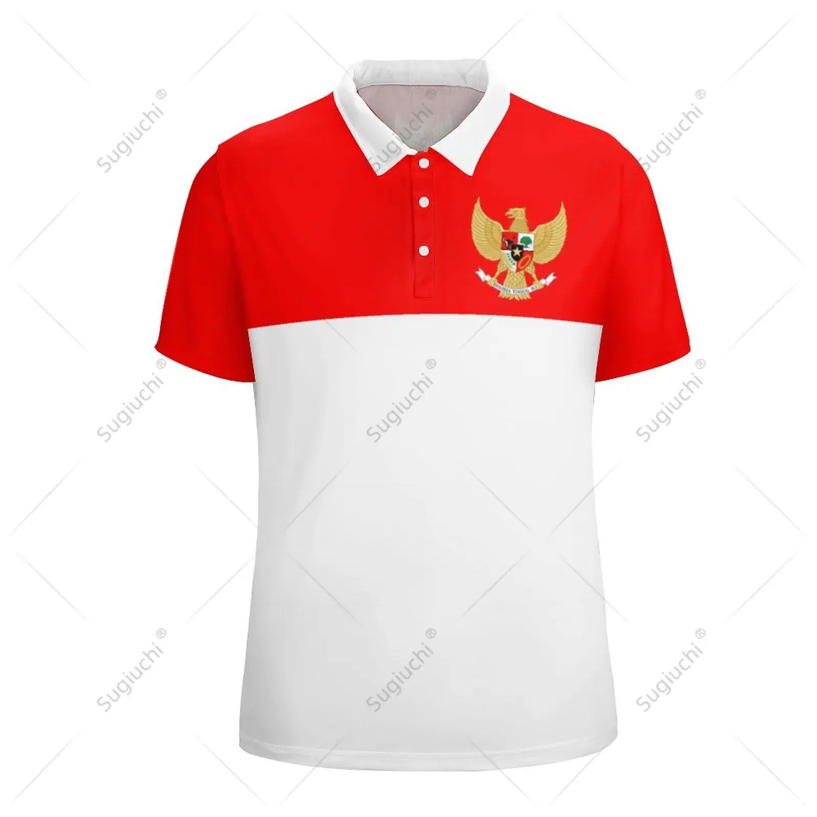 Unisex Polo Shirt Indonesia Flag 3D Print Man Polo Fashion Clothing Tracksuits Short Sleeves
