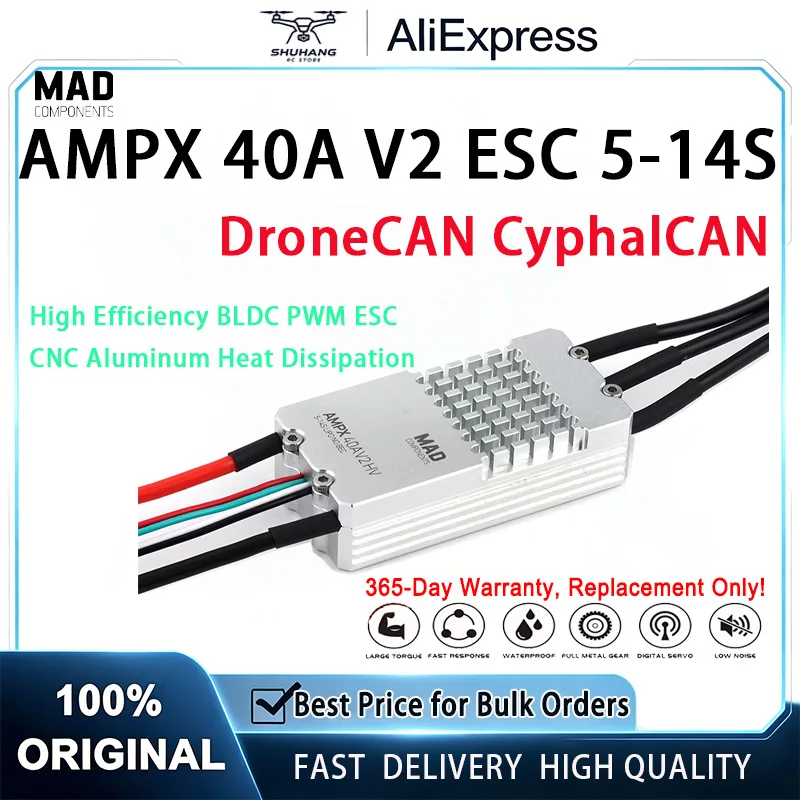 MAD AMPX 40A 5-14S V2.0 PWM BLDC DroneCAN CyphalCAN ESC Regulator for VTOL Long-range Professional Drone