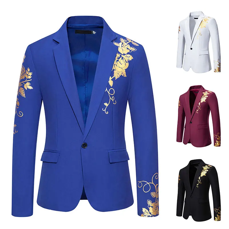 

Casual Wedding om One-Button Suit Men's Paisley Gold Emed Gentleman's Casual Slim Fit Tuxedo Stand Fit Long Sve