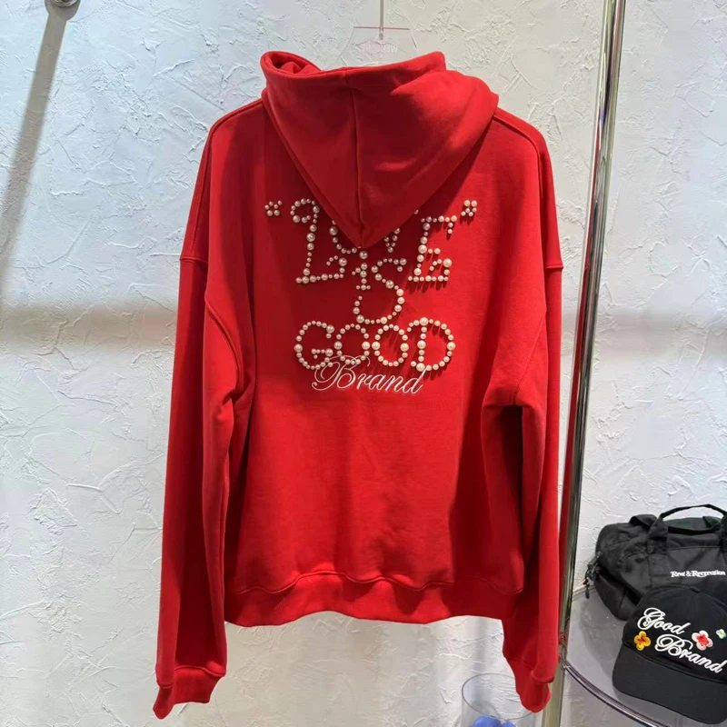 الرجال النساء اليومية عارضة GOODBRAND البلوز البلوز احتفالي الأحمر طبعة محدودة رائعة اللؤلؤ السنة الجديدة فضفاضة جيدة هوديي #3