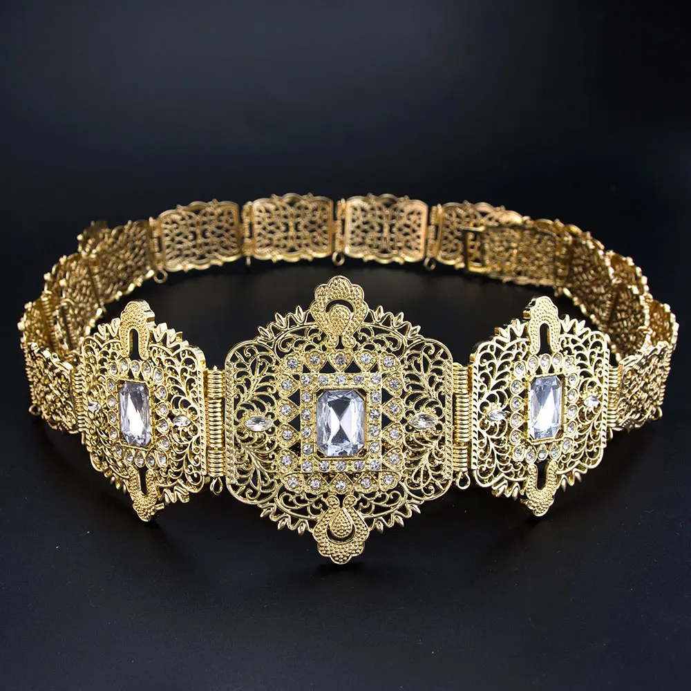 

Золотой цвет марокканский стиль свадебный пояс для женщин кристалл полый арабеск кафтан пояс регулируемая длина