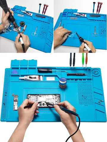 Soldering Station Mat Silicone Work Mat Heat Resistant 932°F Anti-Static Magnetic Mat for Electronic Phone Laptop Watch Repair