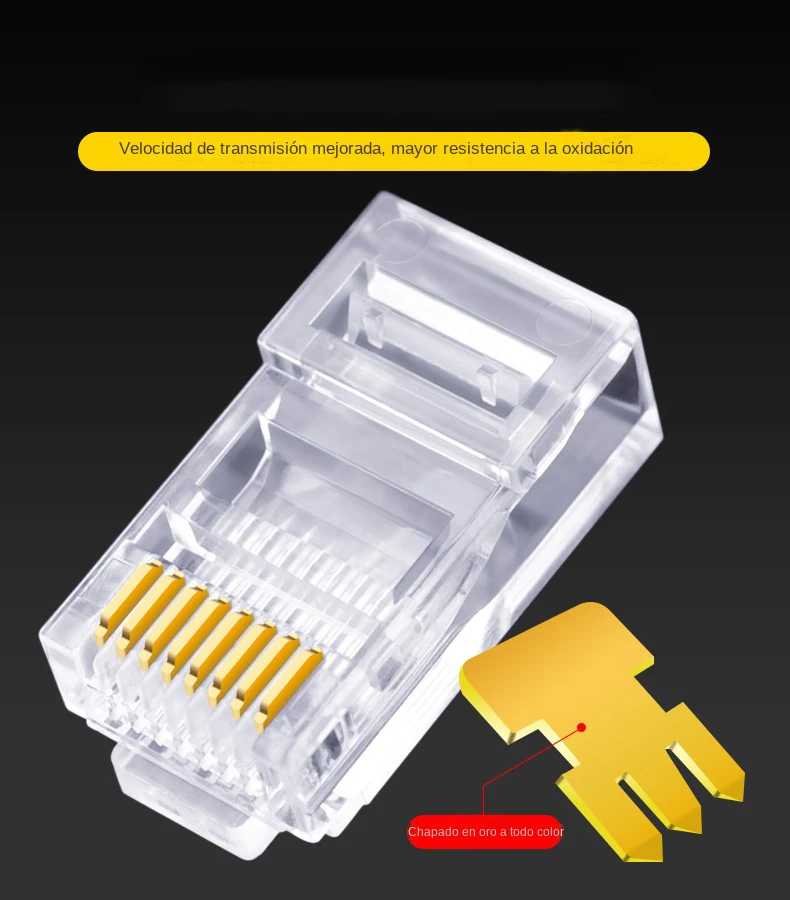 100pcs RJ45 Cat6 Cat5e Pass Through Network Connectors Ethernet Cable Gold-plated Crimp End Stranded UTP Shielded Modular Plug view 4
