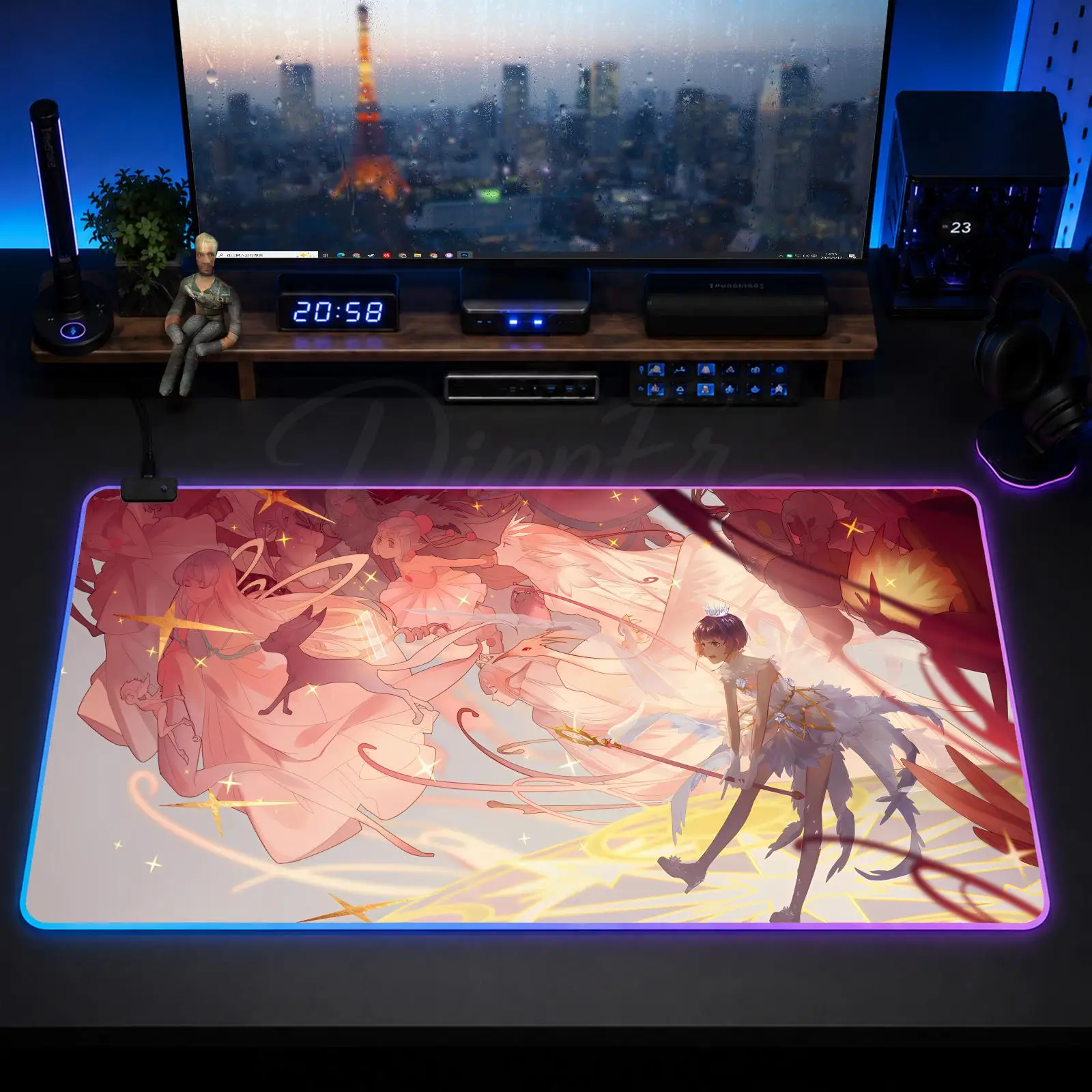 Cardcaptor Sakura Mouse Pad Large Size LED Glowing Table Pad XXL Gaming Non-slip Rubber Mat With Backlight