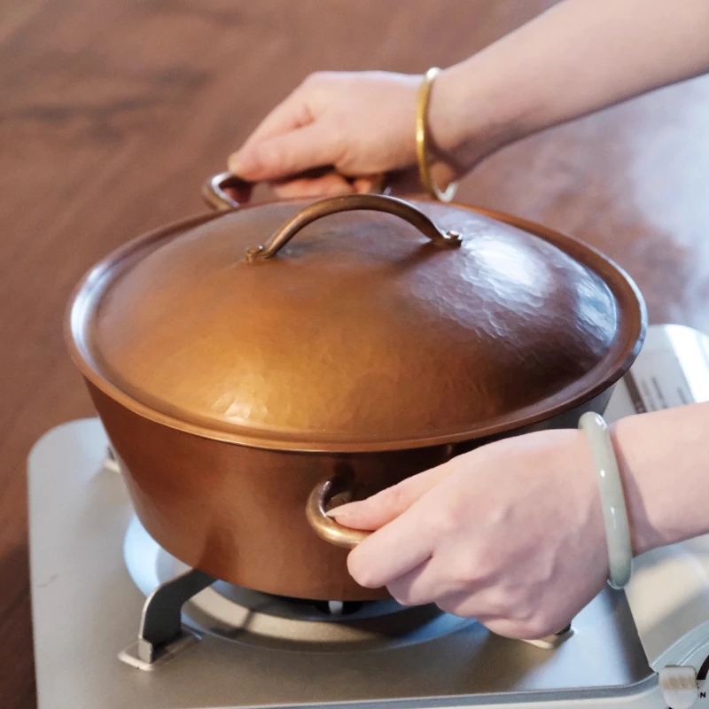 

Handmade Vintage Copper Hot Pot Yunnan Red Soup & Stew Pot Even Heating Smooth Finish Multi-Purpose Cookware