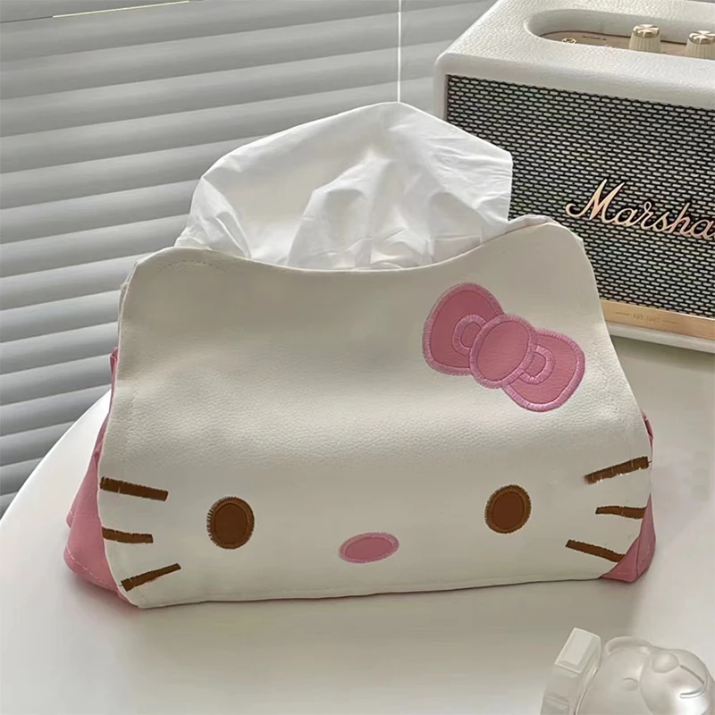 Sanrio Hello Kiity Tissue Box Cartoon Kt Cat Paper Napkin Case Cute PU Leather Animals Home Car Paper Storage Boxes Girls Gifts